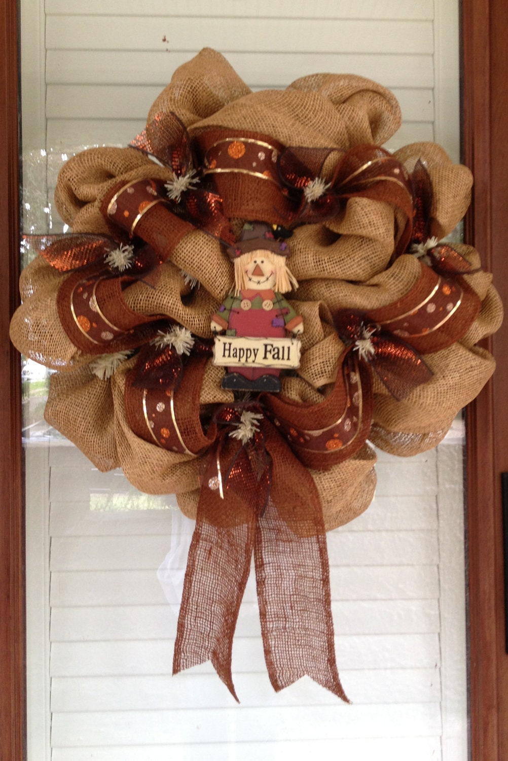 Scarecrow Happy Fall Wreath - Burlap Mesh - Thanksgiving Wreath