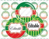 Editable JPG Bottle cap images Cupcake Topper Christmas Damask Elegant graphics 1" circles Printable 4x6" Digital Collage Sheet cf00006-6