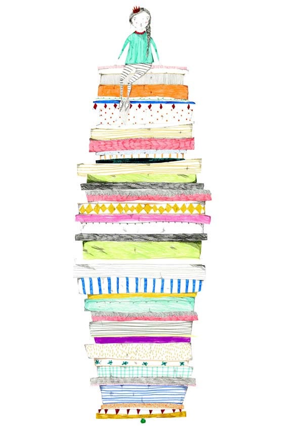 Kids wall art. Princess and the pea. Limited edition art print. illustration.