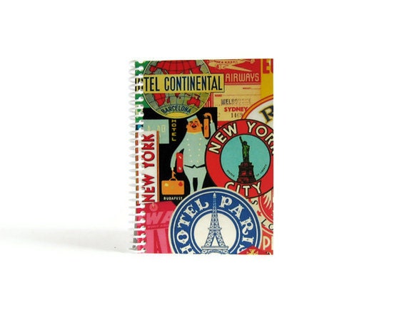 Vintage Travel Labels - Notebook Spiral Bound - 4 x 6