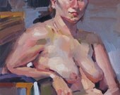 Female Nude Figure Painting Portrait "Tawny" original oil on canvas by Sarah Sedwick 8x10in