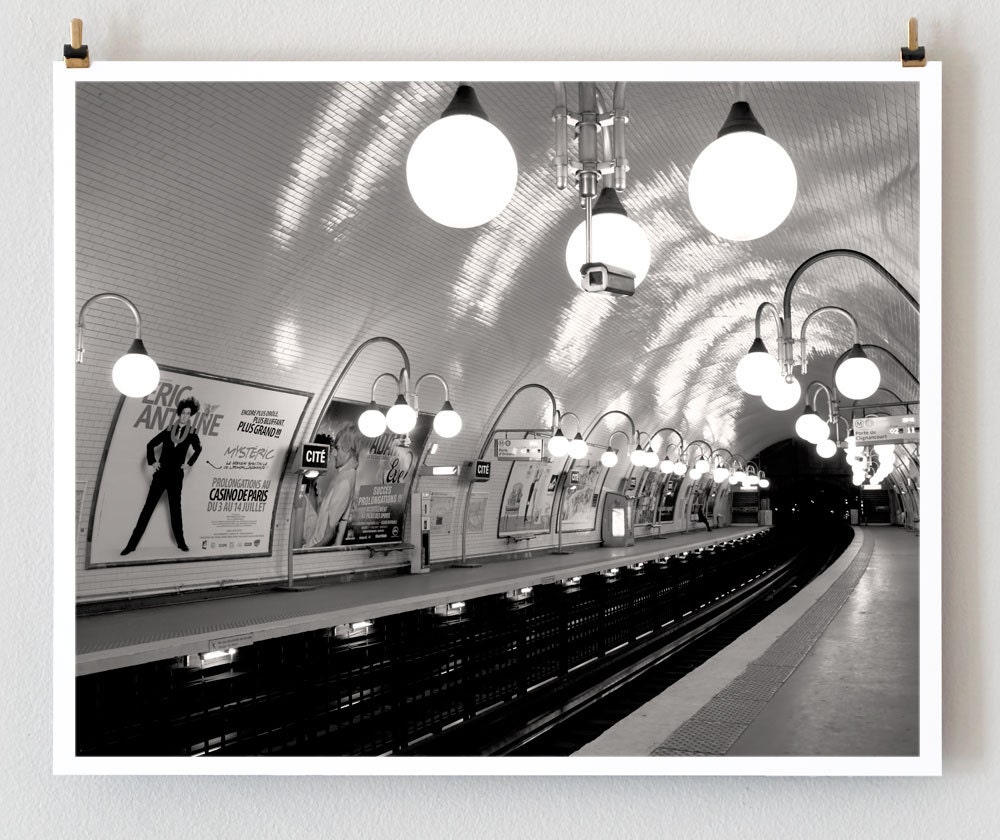 Paris Metro, Cite Paris Photography, 8x10 French Wall Art Prints, Train Photo, Black and White