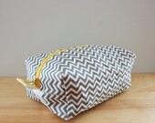 Boxy Cosmetic Pouch - Dopp Kit in Gray Chevron with Yellow Accents