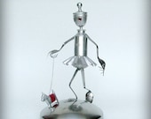 Walking the Dog - art sculpture metal assemblage ooak art upcycled robot