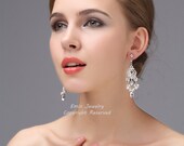 Bridal earrings, Wedding chandelier earrings ,Rhinestone White Pearls Wedding crystals Earrings,Bridal Jewelry, Wedding Jewellery E0022