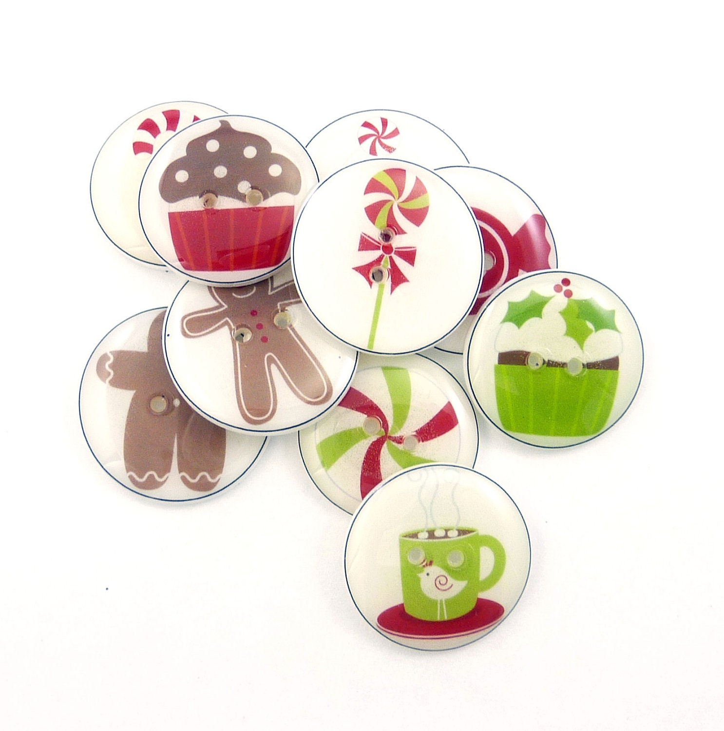 Christmas Candy Handmade Buttons.  Set of 10 Christmas sewing buttons.