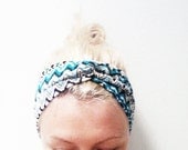 The Twist Turban Headband- In Turquoise Chevron Print
