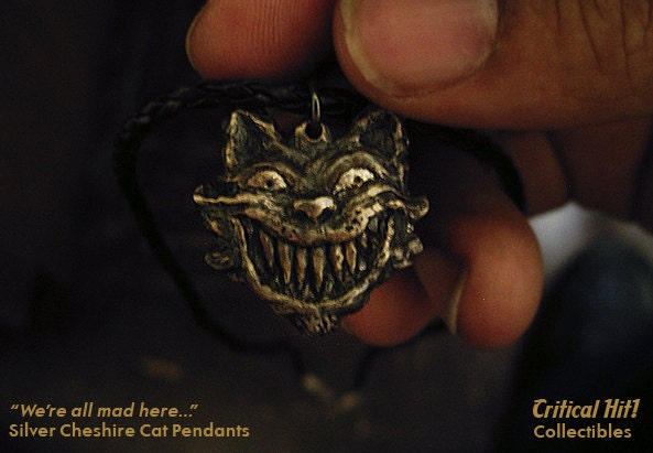 Cheshire Cat Pendant - Alice in Wonderland geek jewelry dark macabre evil silly geekery hatter