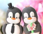 Custom wedding cake toppers penguins - love birds personalized