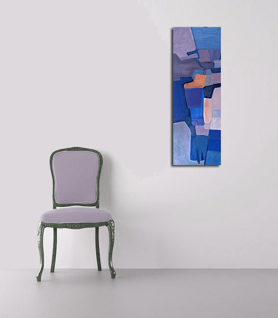 Blue Abstract Landscape Painting, Contemporary Etsy Art, 12 x 36 Purple Painting, Fine Art by Will Wieber