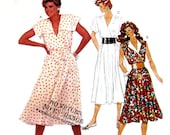 Vintage 1980s Bodice Wrap Dress Pattern McCalls 2414 UNCUT Flared Skirt Bust 34