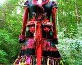 Reserved for Nina. Gypsy style SWEATER/ COAT/ Dress with crocheted collar, embroidered bodice. Size M/L.Ready to ship.