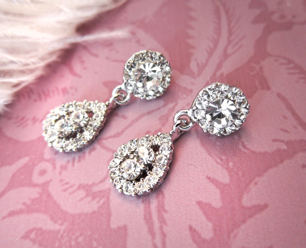 Gatsby Bridal Earrings, 1920s Bridal Rhinestone Vintage Earrings, 1920s Earrings, Wedding Earrings, Chandelier Earrings - EMMY