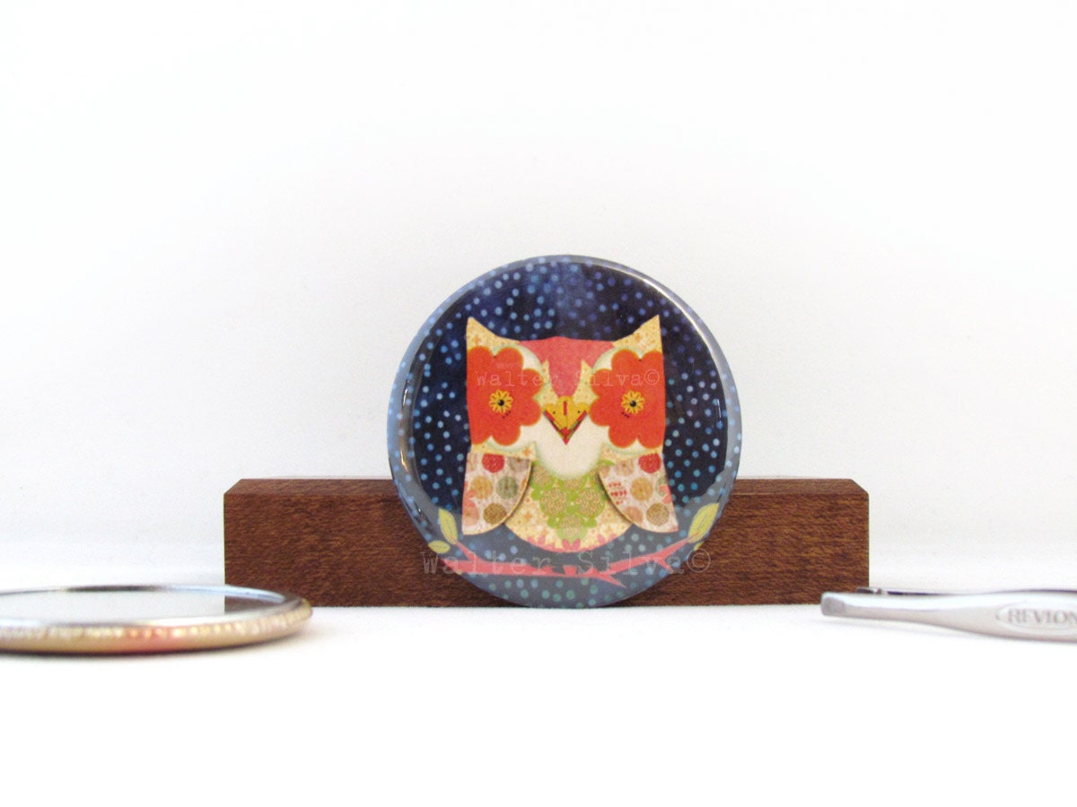 Night Owl Pocket Mirror - Original Owl illustration Pocket Mirror - Woodland Animal Cosmetic Mirror