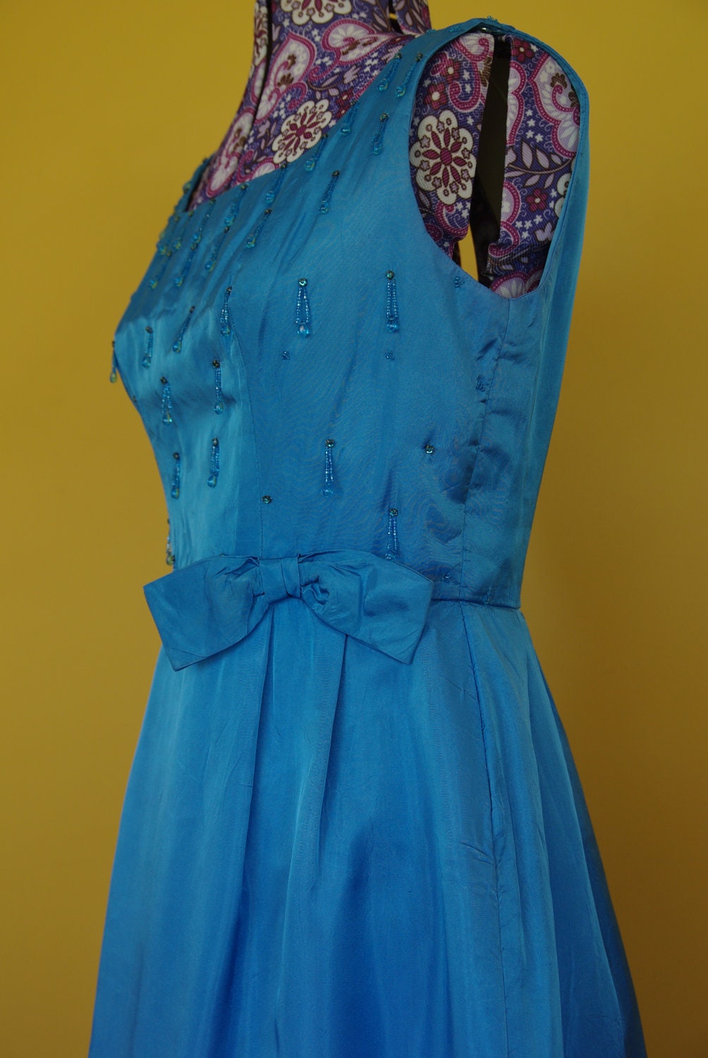 1950s bombshell wiggle dress blue satin