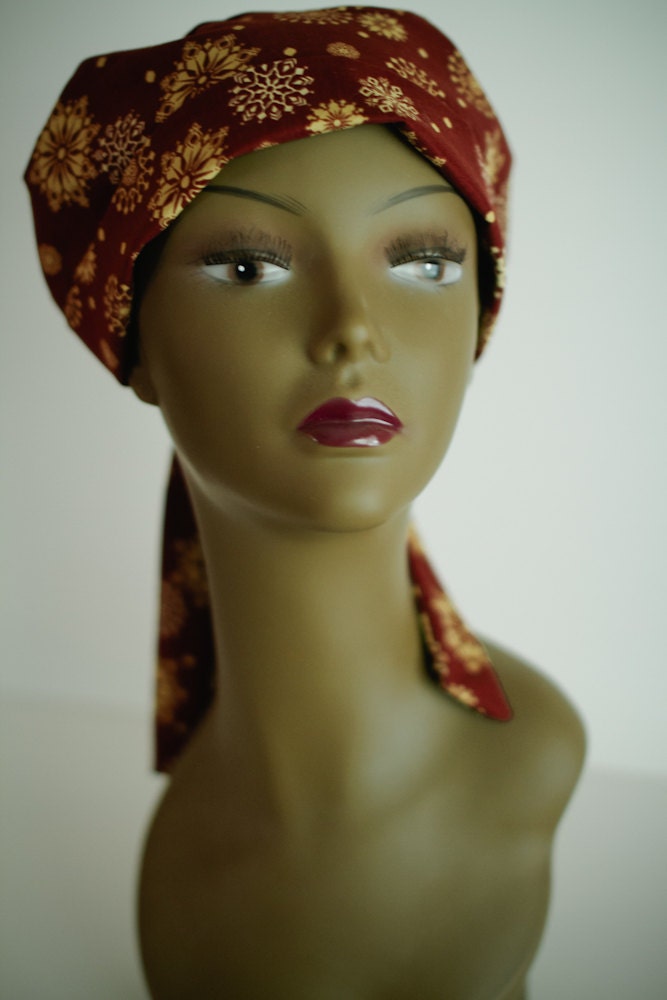 Chemo Scarf  --  Cancer Turban Hat for Alopecia Hair Loss -- Brown Pinwheels Headwrap