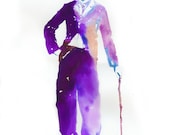Watercolor Painting of Charlie Chaplin in Purple. titled: Purple Charlie
