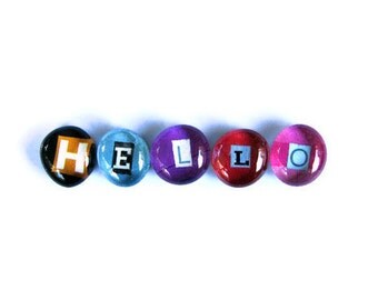 5 Glass Magnet Ransom Alphabet Letters Upcycled Magazine Custom Set of Five