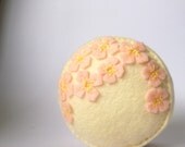 Pale Pink  Blossom  flowers on cream recycled felt handsewn embroidered pincushion Made to order