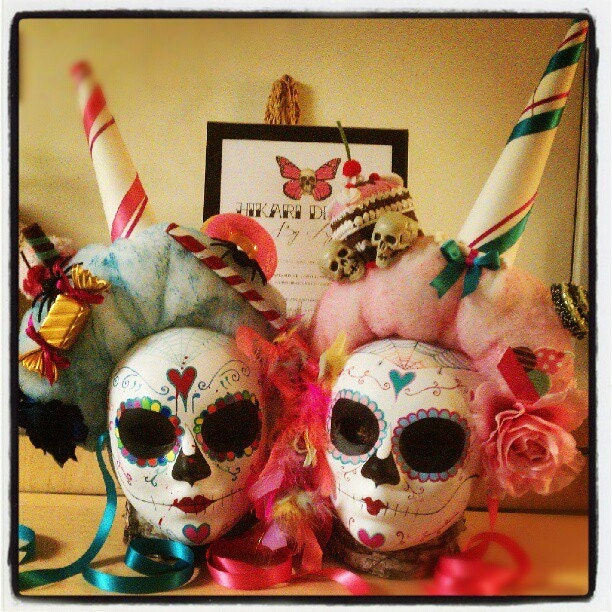 Blue Cotton Candy Massacre Doll - Day of the Dead Mask Rainbow Sugar Spiders Masquerade Blue Candy Kawaii sweets treats Dia de los muertos