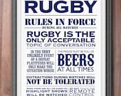 Printable Rugby House Rules Typographic Sports Poster Art Gift