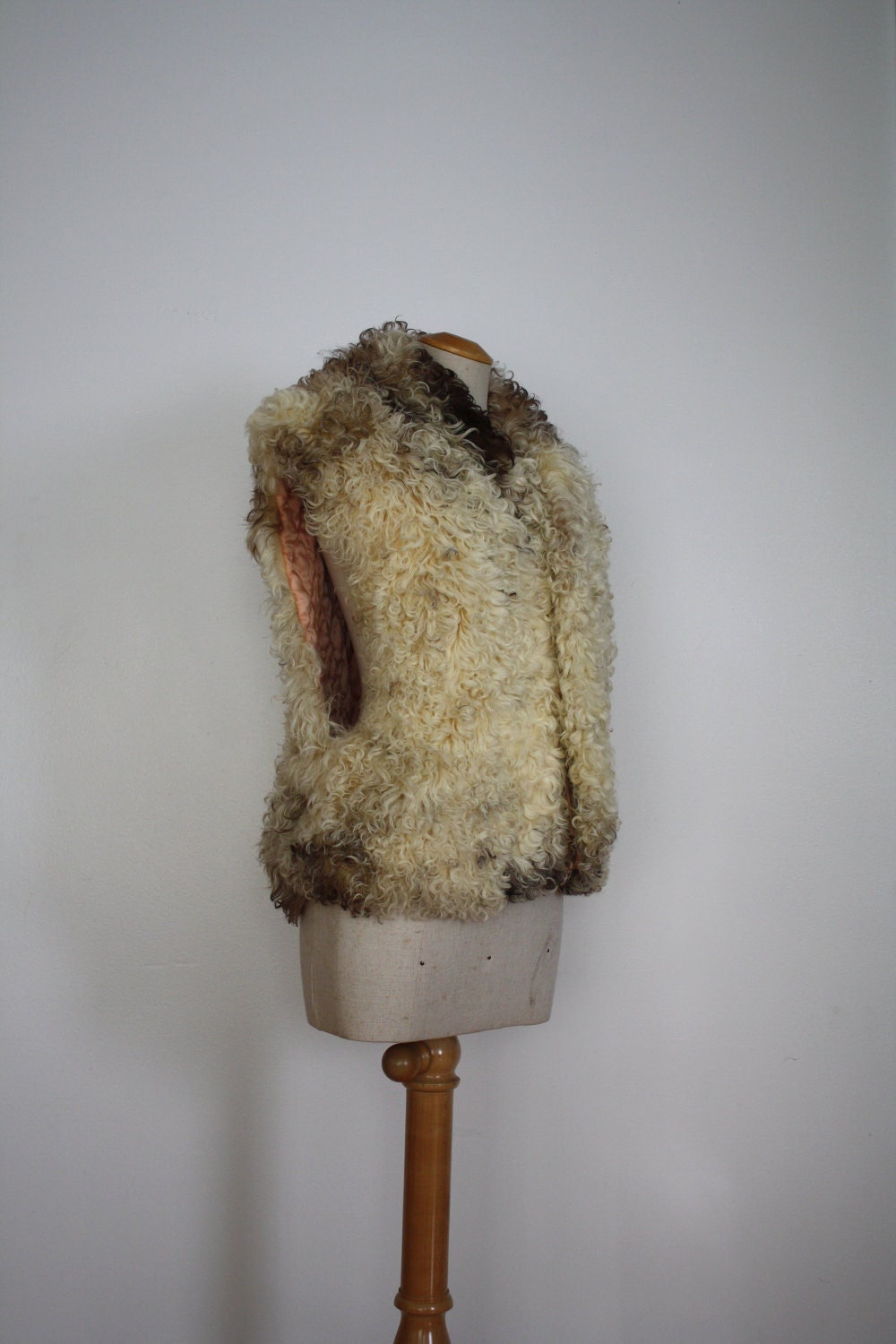 RESERVED for Shirley Cleary - Vest MONGOLIAN Lamb Fur Coat - Women's Large - 1970s VINTAGE
