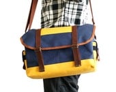 60s Style DSLR Camera Bag - water-repellent durable canvas - Navy/Yellow