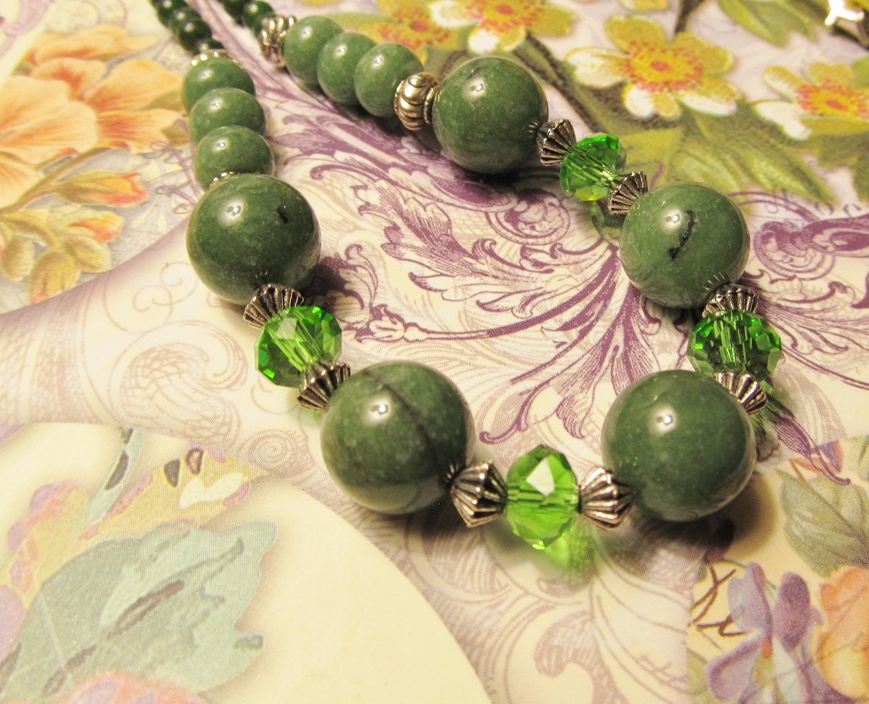 Vibrant Green Jade and Green Crystal Necklace