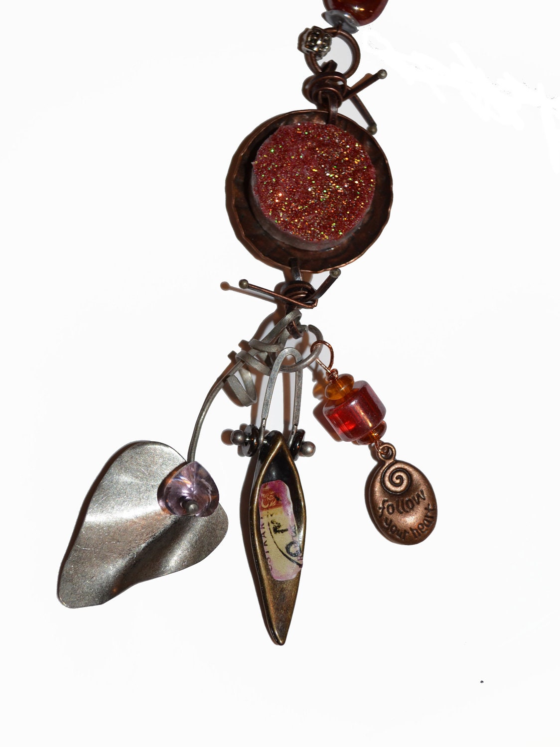 OOAK Gifts Copper Follow Your Heart Steampunk Mixed Metals Rust Keychain or Purse Jewelry