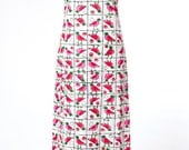70s Vintage Maxi Dress Watermelon Bird Block Print Small Medium