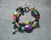 Artisan, Sundance, Double Strand, Handcrafted, Sterling, Black Onyx with Bright Multi Gemstones, Charm Bracelet