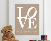 Kids Wall Art Nursery Print LOVE Poster - personalized shower gift baby birth announcement boys name girls childrens 8x10
