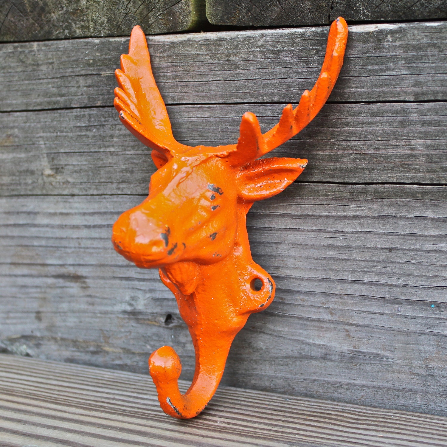 Tangerine Orange MOOSE Wall Hook/ Coat rack/ Jewelry Holder /Cast Iron /Rustic /Cabin Decor /Lodge Decor