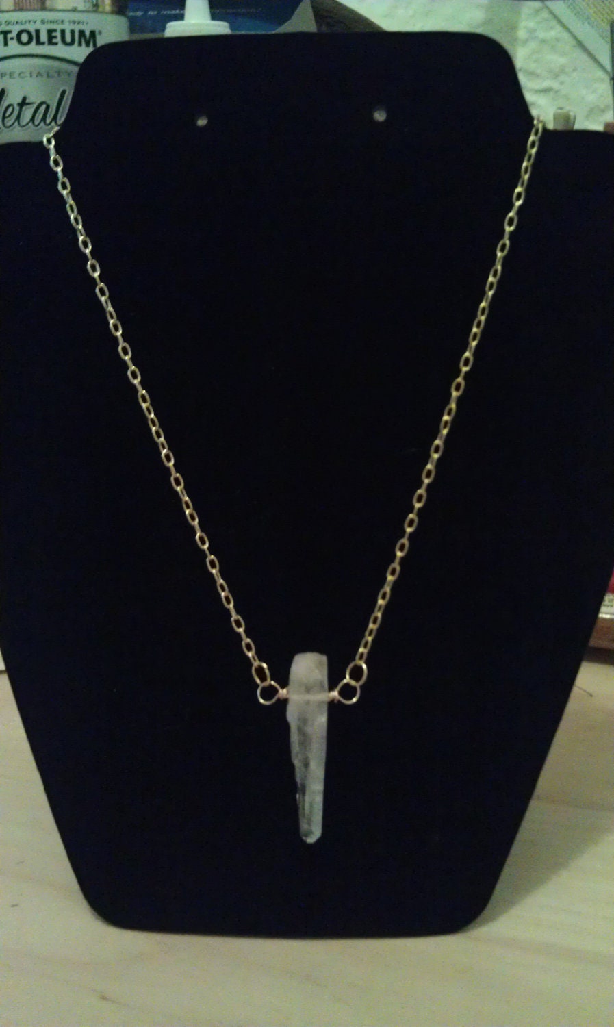 Gold Single Clear Quartz Crystal Necklace