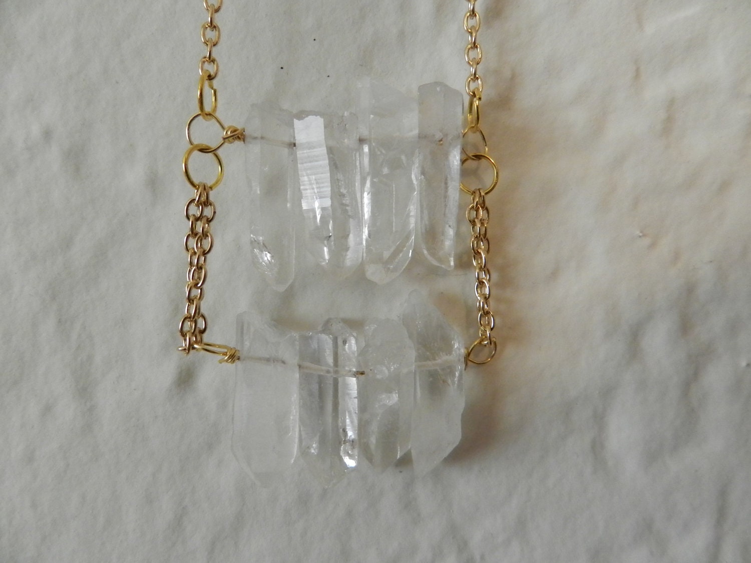 Double Row Rough Clear Quartz Crystal Long Necklace