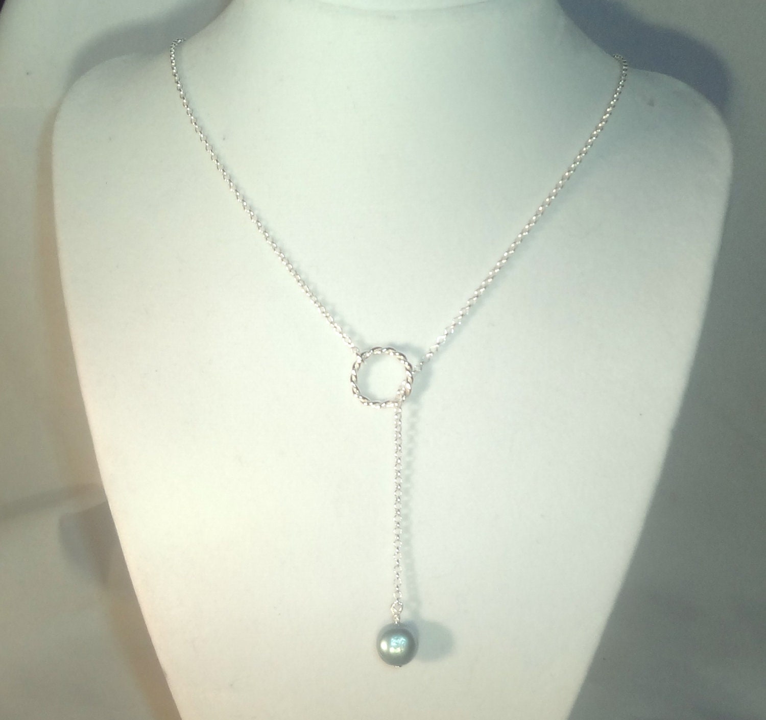 Black Tahitian Pearl and Sterling Silver Lariat