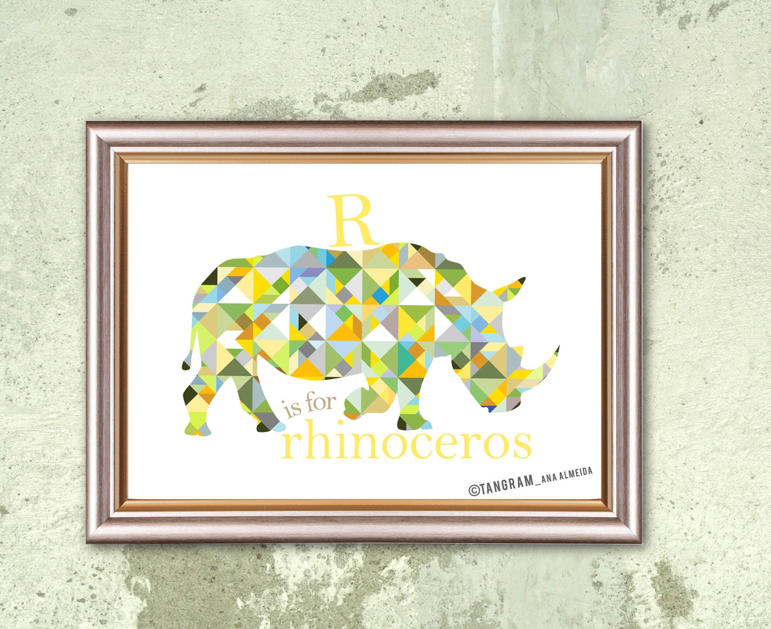 Baby Girl & Boy Nursery Room Poster, Geometric Art, R is for Rhinoceros, A3 Wall Decor, Geometric Baby Poster