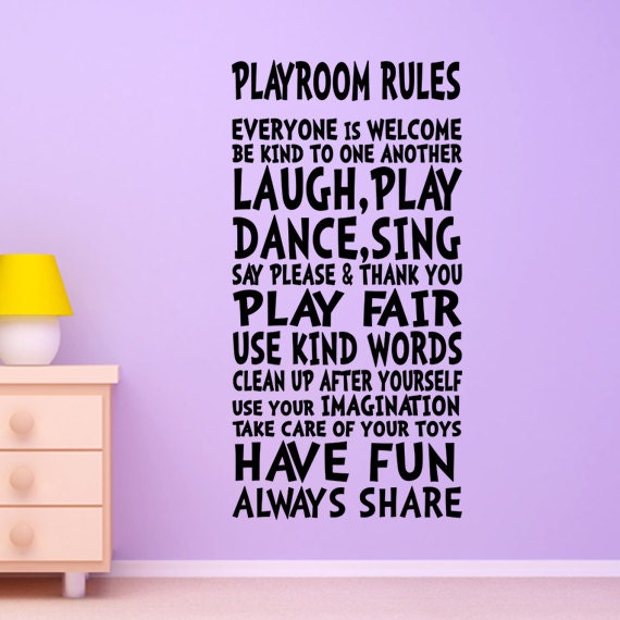 KIDS WALL DECAL Playroom Rules Decor Art Sign for Childs, Childrens, Kids,Kid, Girls, Boys room