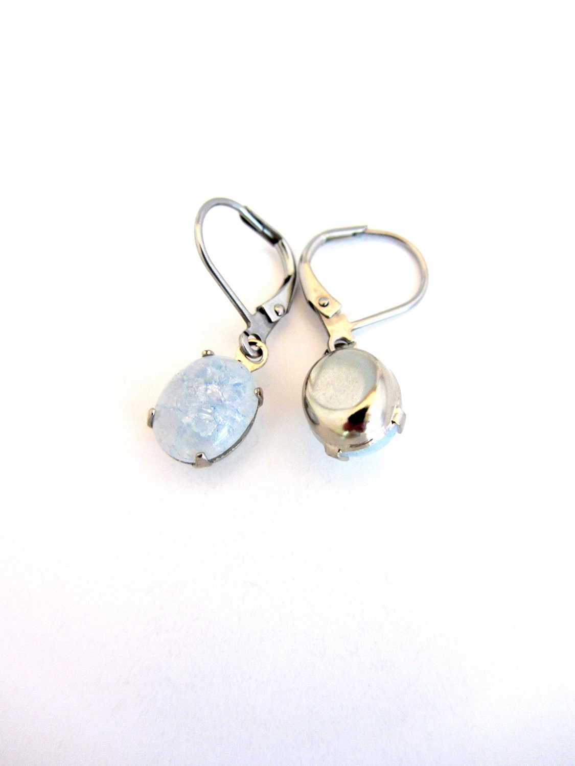 Vintage Dangles, Dangle Earrings, Vintage Aquamarine Crackle, White Gem Earrings, Leverback, Gift for Her