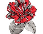 Abstract Red Flower Art Drawing 8x10" Print Unframed