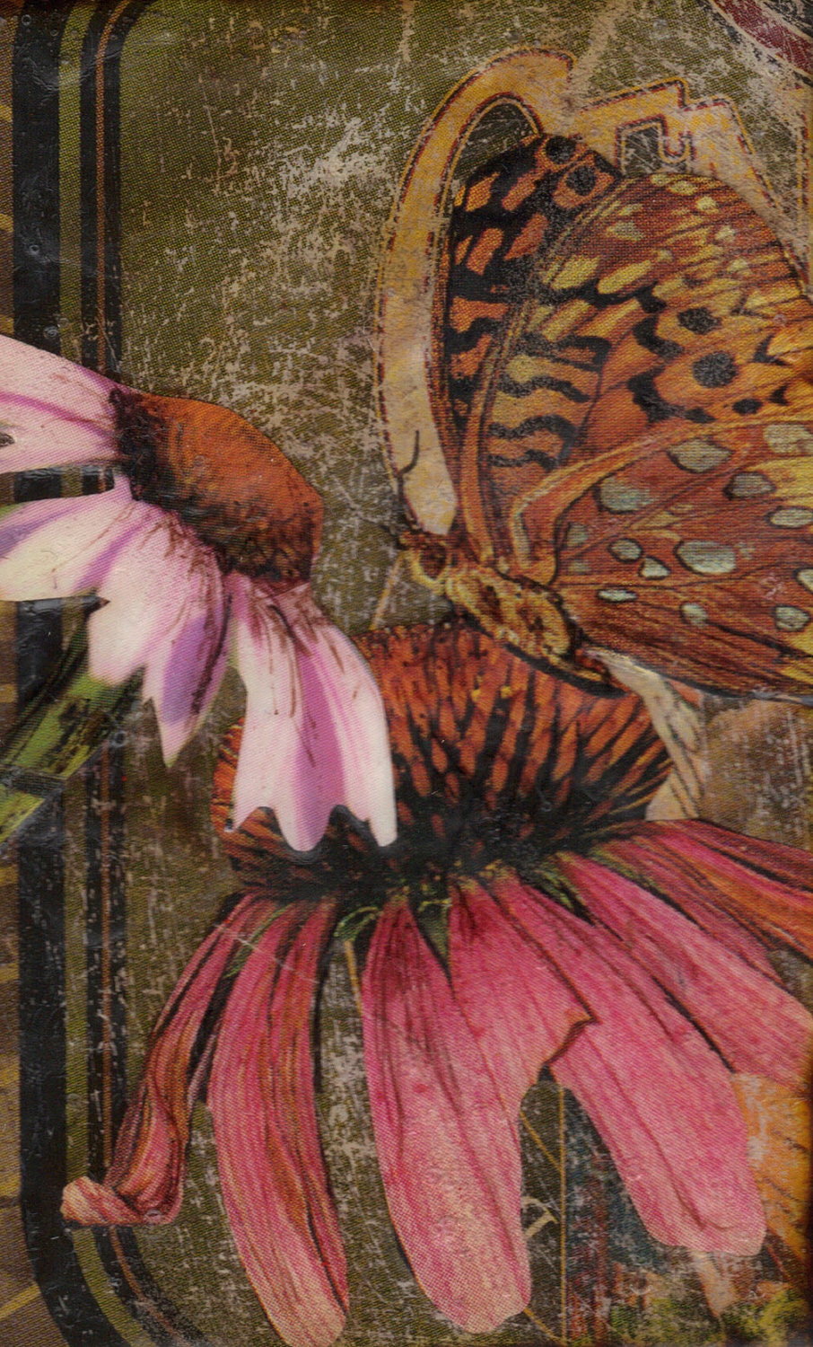 Vintage Bottle with Butterfly Collage Charm, All That Glitters II, Eco Art Home Decor