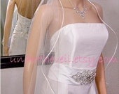 SALE, Fingertip Cascading FINGERTIP Ribbon Edge, 1 Tier Veil, FREE Garter, Satin Ribbon Edge