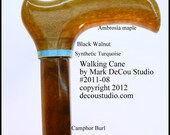 Custom Walking Cane, No. 2011-08, Tapered Octagonal Shaft, SHIPS IMMEDIATELY, Camphor & Bubinga Shaft, Ambrosia Maple Derby Style Handle