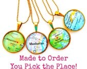 Custom Map Necklace Vintage Gold Travel Destination Journey Vacation Honeymoon Wedding