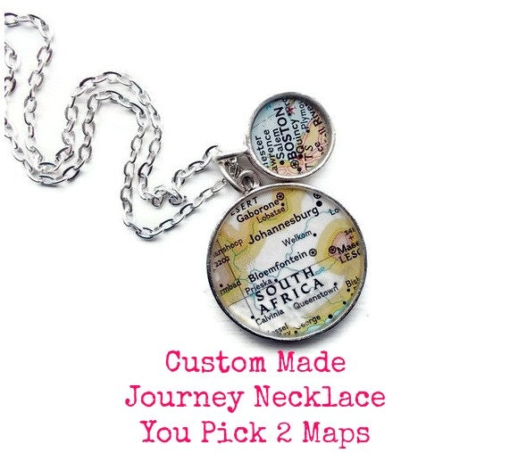 Custom Map Necklace 2 Two Locations