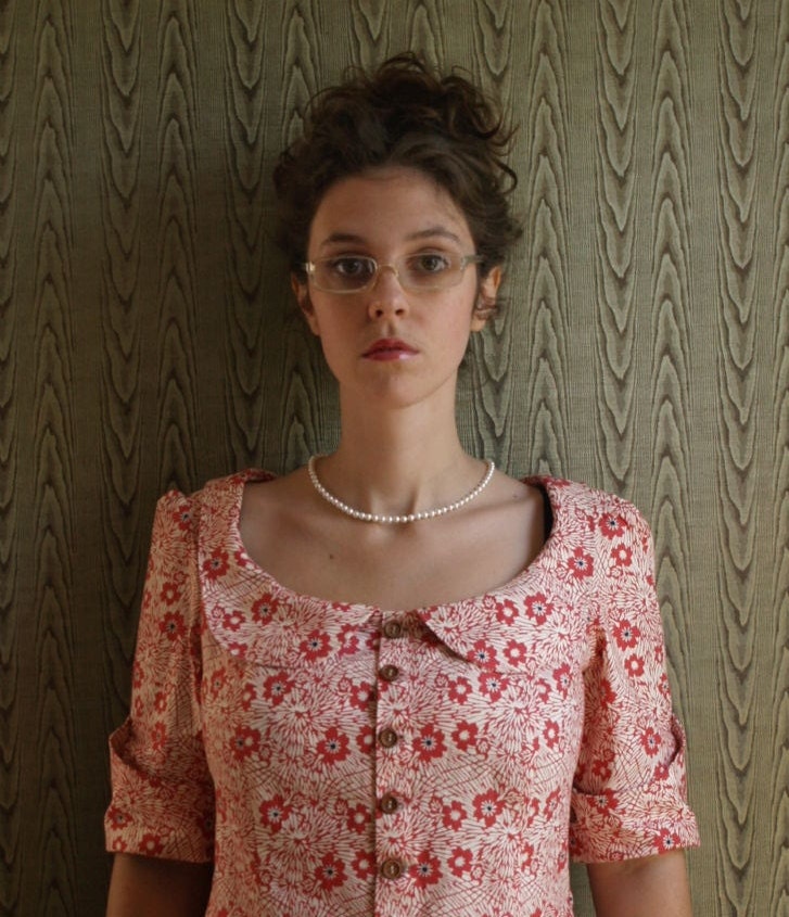 Persimmon Red floral peter pan collar blouse with wooden buttons and western sleeves- made to measure