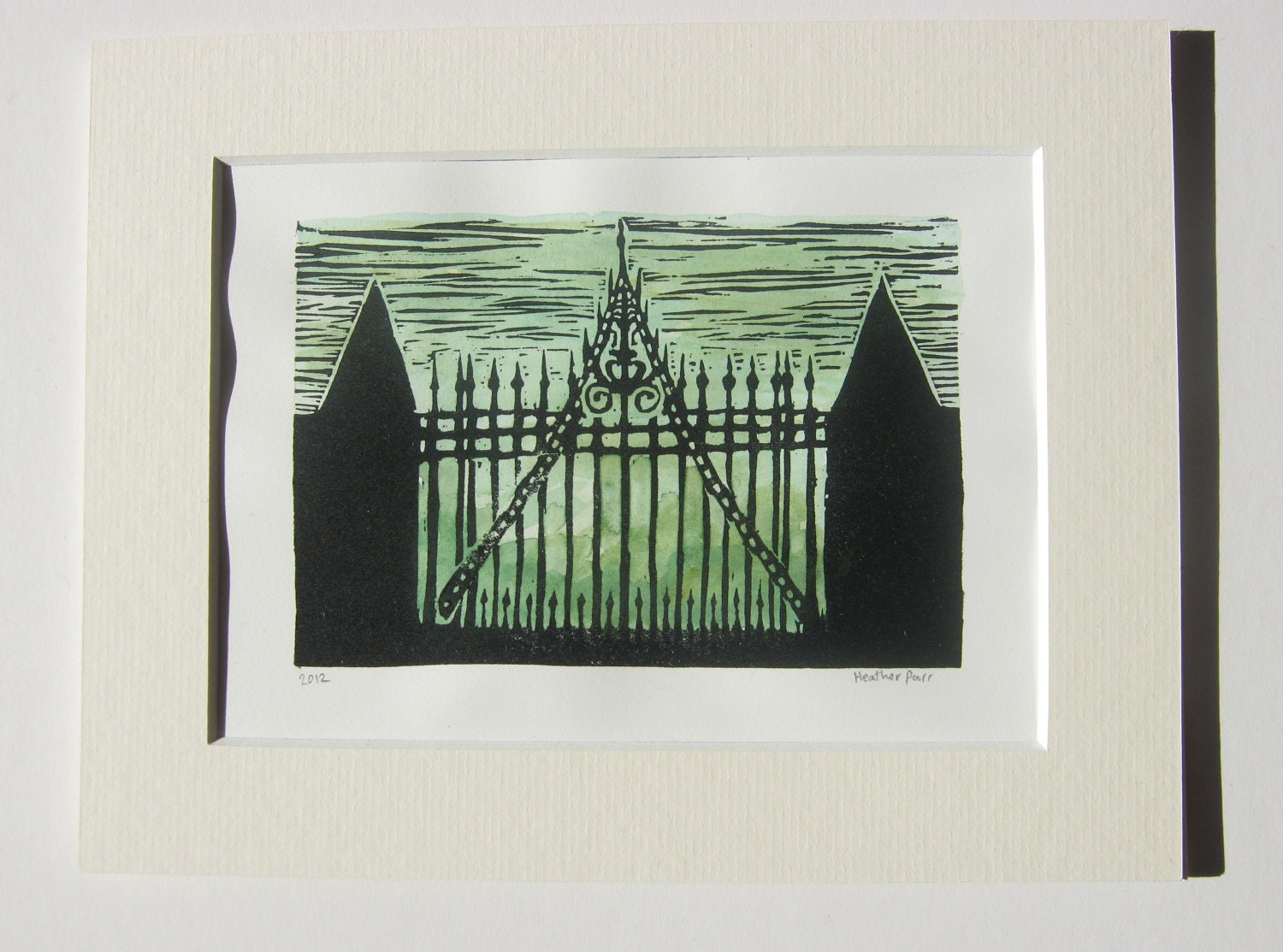 linocut print- the gate to Hill House- matted lino print - nothingtralala