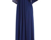 Blue Rainbow Vintage Maxi Dress Hippie Angel Sleeves 70s Empire Waist Small Medium
