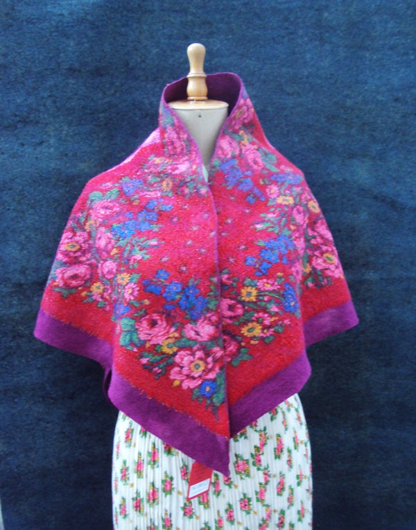Rose nuno felt shawl / scarf / stole