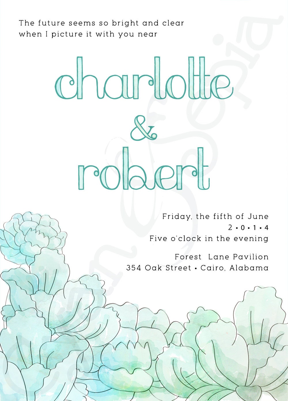 Printable Wedding Invitation - 5x7 - Watercolor Flowers - Modern Casual Floral - White Aqua Blue Green Magenta Pink Purple Orange Yellow